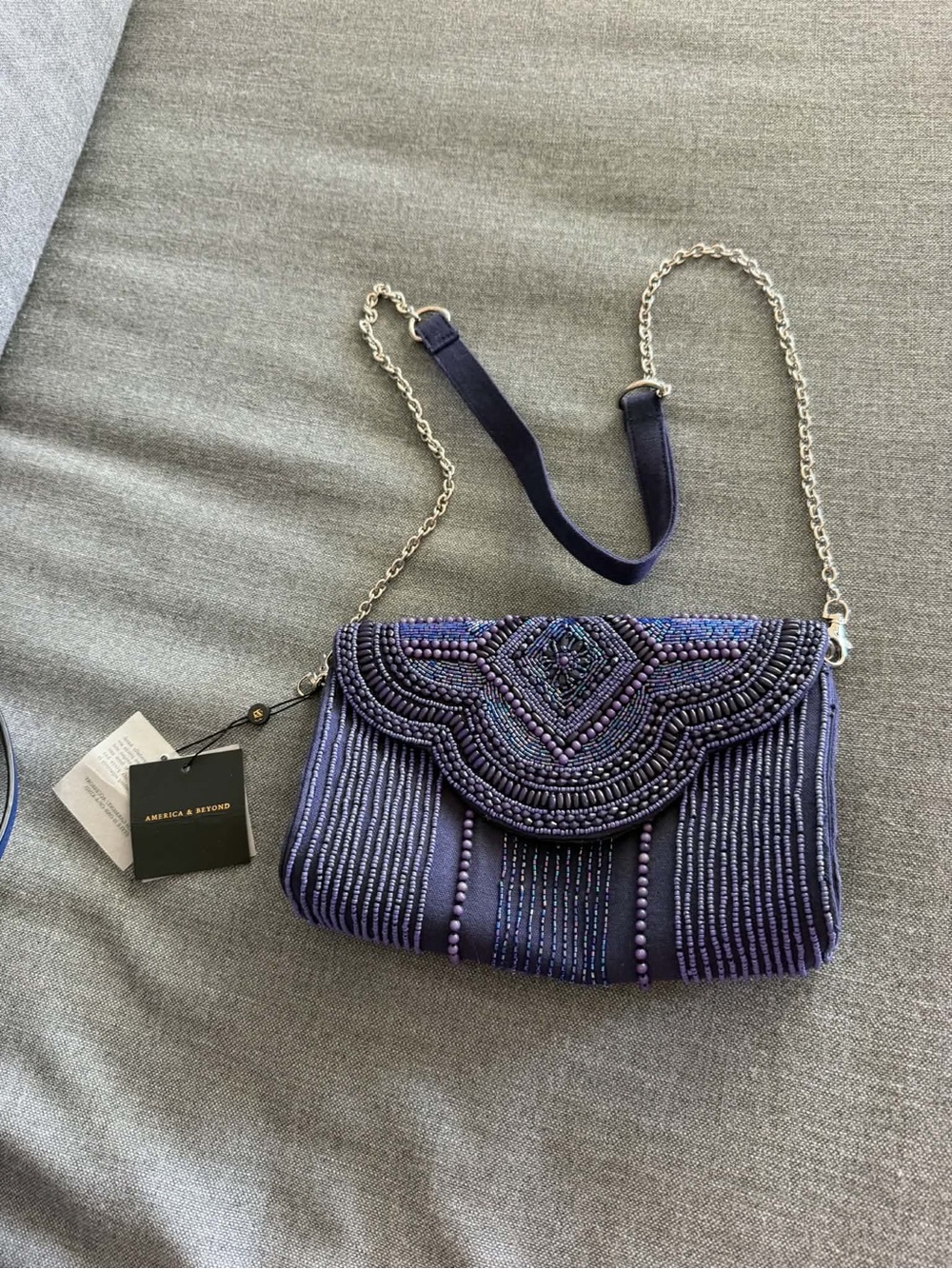 America & Beyond Purse Purple Beaded Purse with Chain Strap